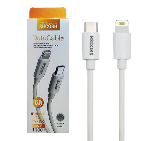 کابل شارژ تایپ سی به لایتنینگ شوش SHOOSH SH251i 6A 110CM